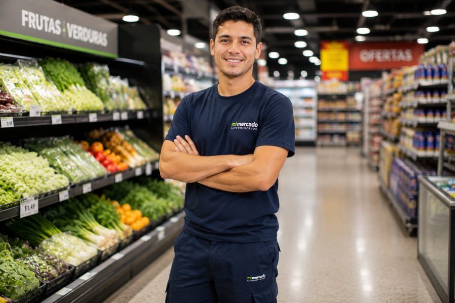 Empleado de comercio con uniforme de trabajo