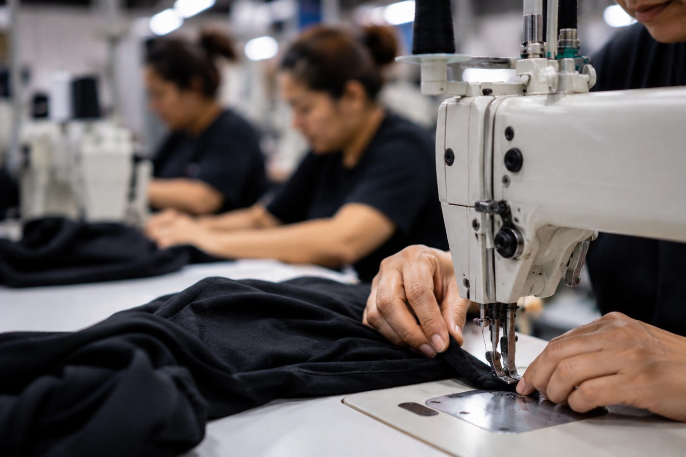 Costureras trabajando en línea en la planta de Yan Fer
